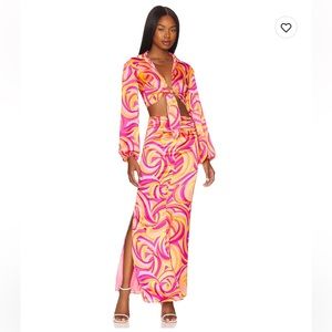Revolve House of Harlow fawcett maxi skirt and top SET pink swirl NWT